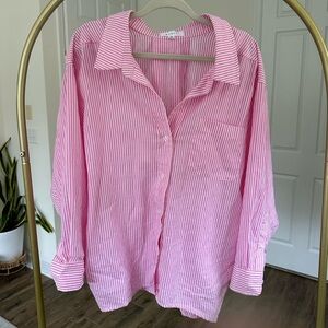 Mable Pink and White Oversized Striped Button Down